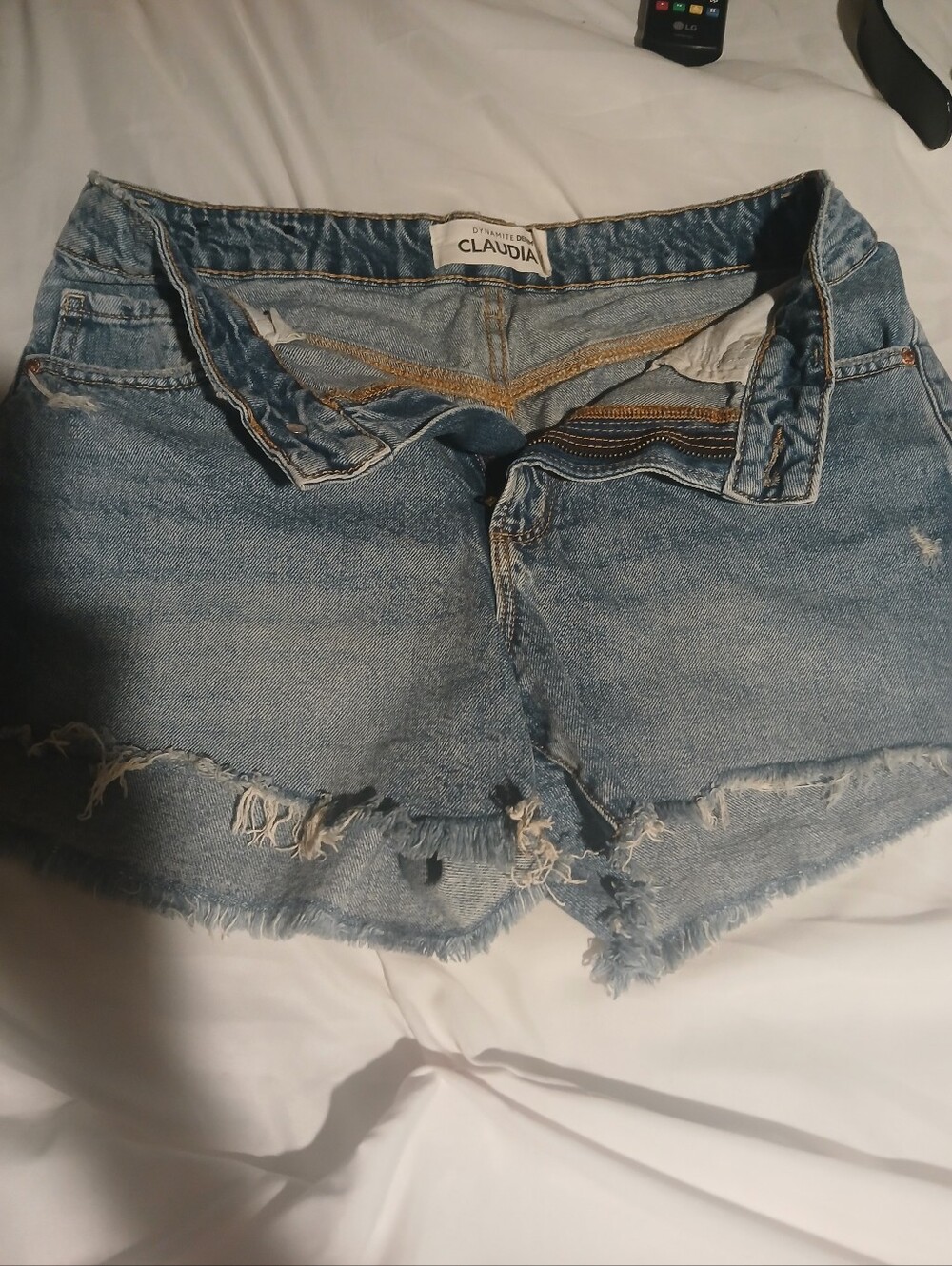 Women's Light Blue Distressed Denim Shorts